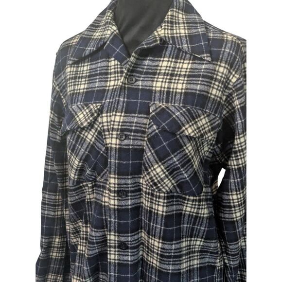 Vintage Pendleton Wool Flannel Shirt Small Navy Blue Plaid Grunge Heritage - Picture 2 of 6